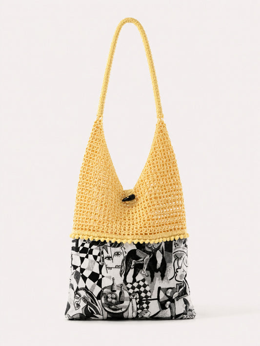 Bolso Tote de Crochet y Tejido Jacquard CUBISTA