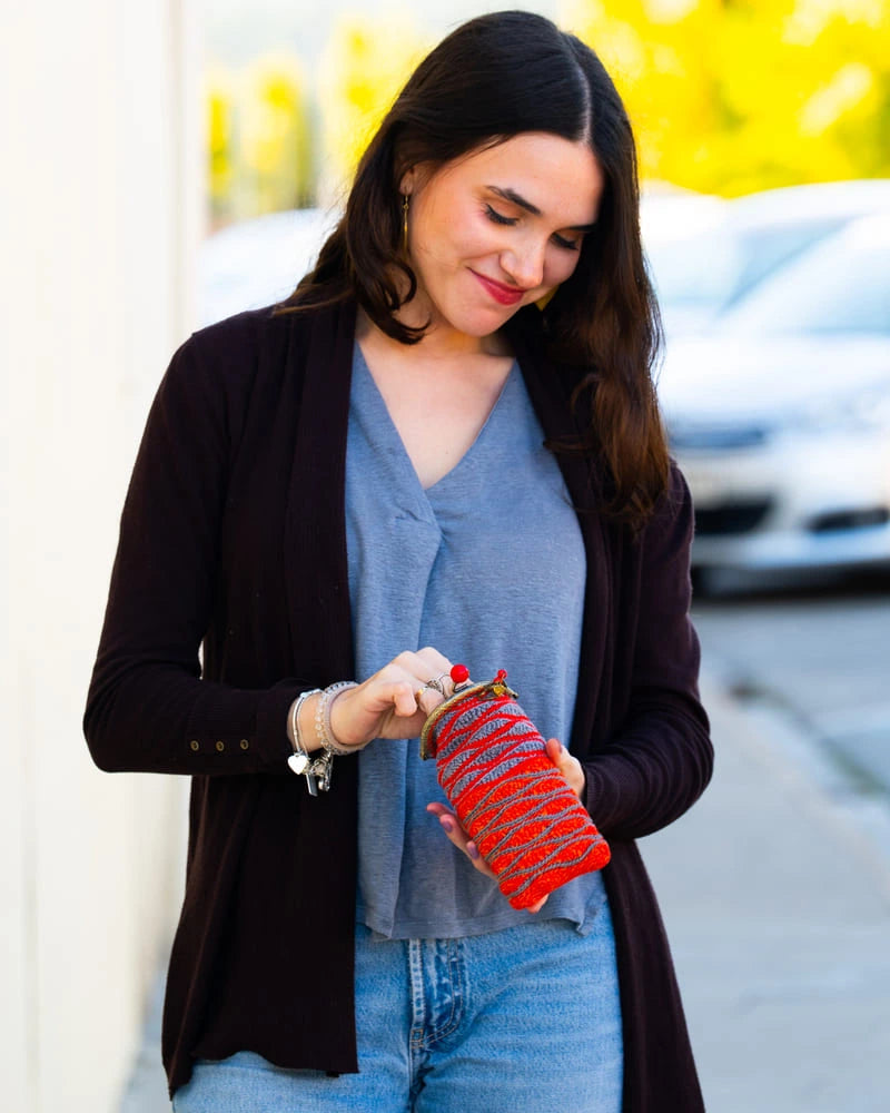 Funda de gafas crochet GRIS y ROJA
